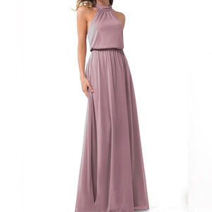 Azazie Women’s A-Line Mesh Floor-Length Dress Dusty Rose Size Custom XS-S